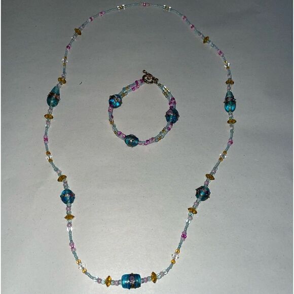 Glass Beaded Necklace & Bracelet Set - Picture 1 of 2